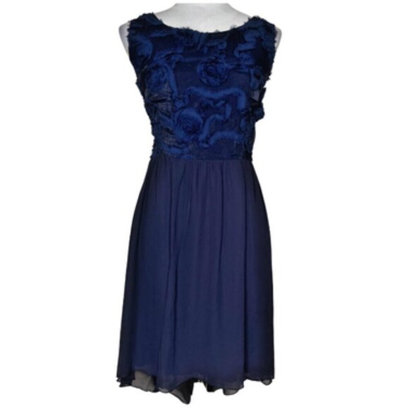 Enfocus Studio Navy Blue Rosette Bodice Sleeveless Chiffon Skirt Dress Size 10 - Picture 2 of 9